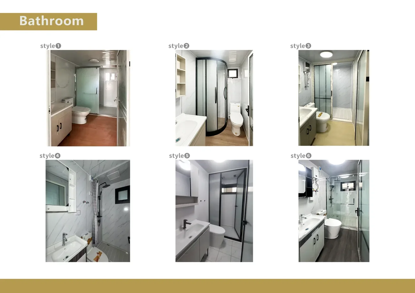Bathroom finish options for expandable prefab house