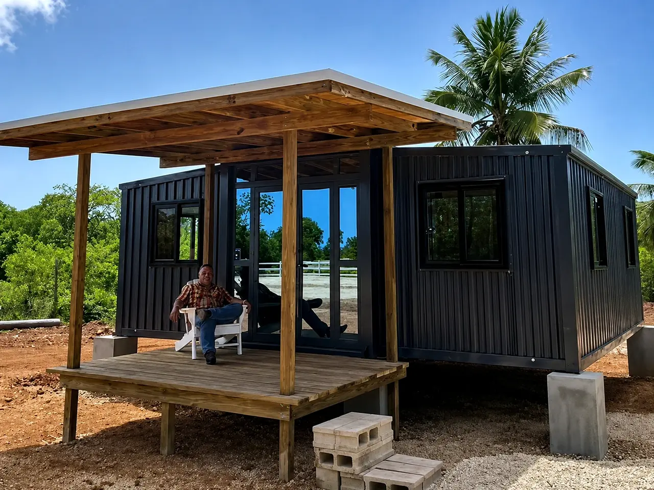 Expandable prefab house porch example
