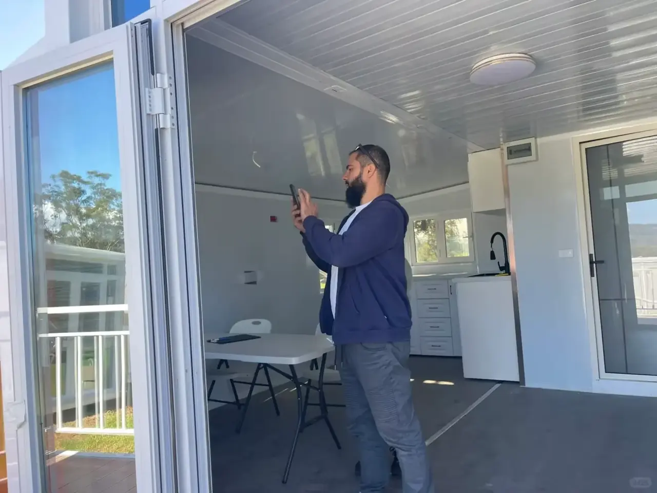 Open living area inside expandable prefab house