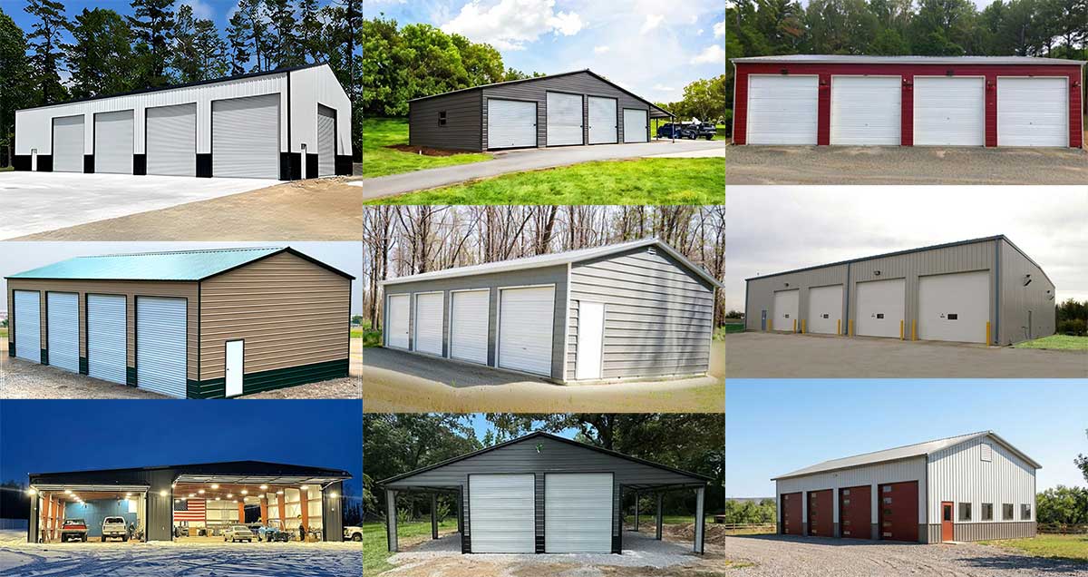 Four Vehicle Prefab Metal Garage For Automobile
