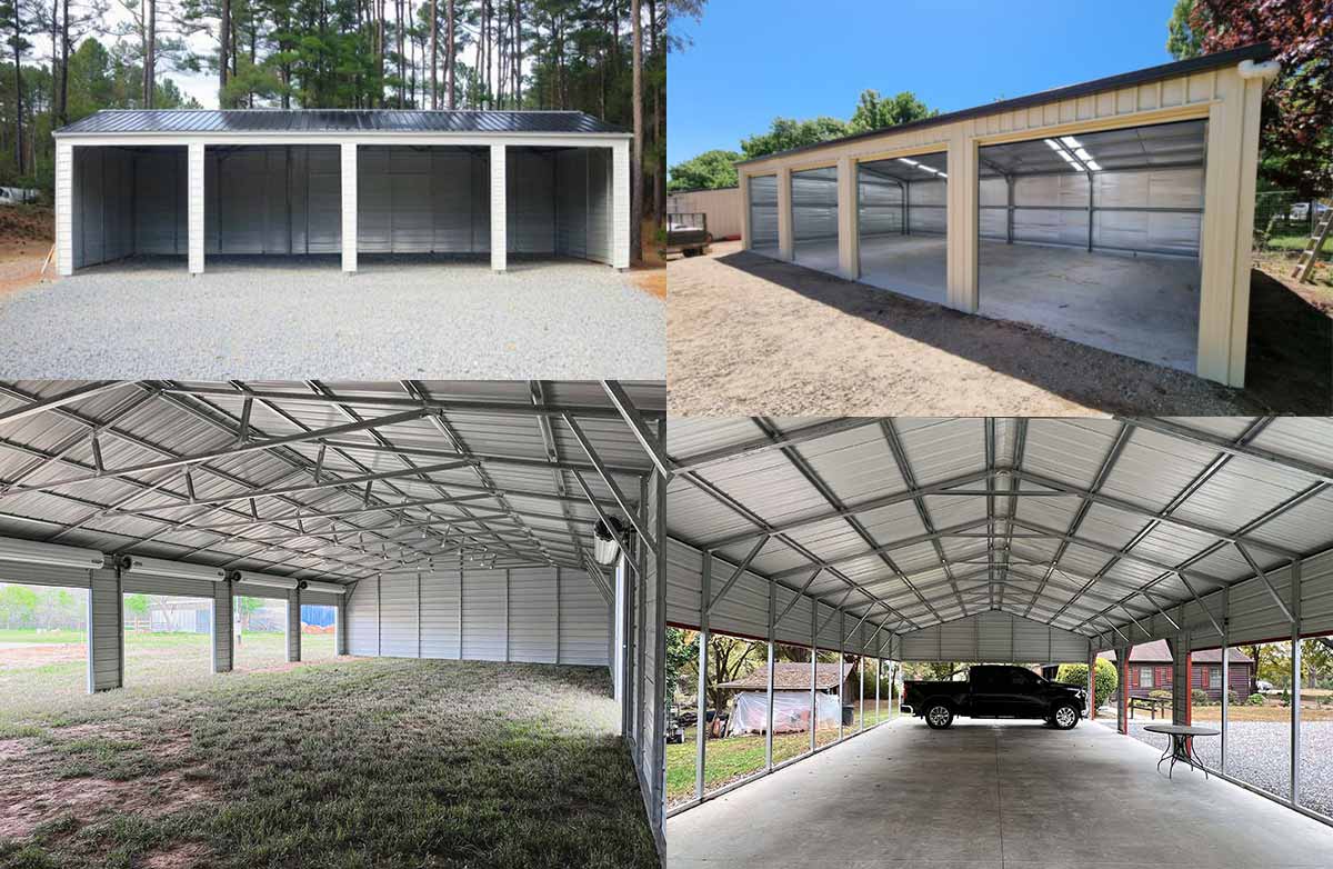 Four Vehicle Prefab Metal Garage For Automobile